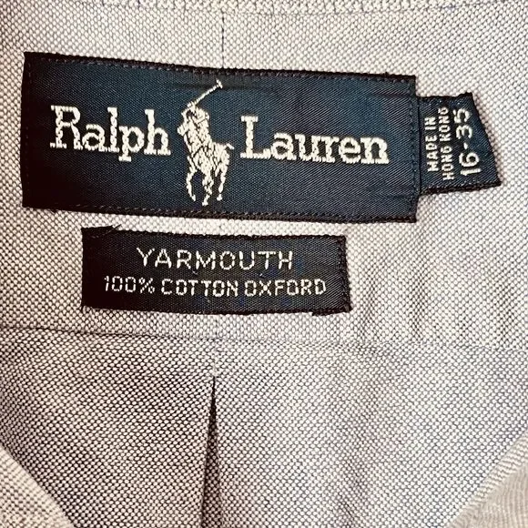 Ralph Lauren Yarmouth Button Down Shirt 16 / 35 Light Blue Oxford Cotton - Picture 6 of 7